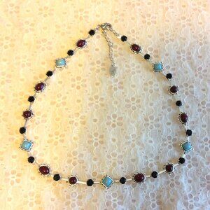 Vintage NEW Multi Color Beads Silver Tone Necklace Timeless VTG Jewelry